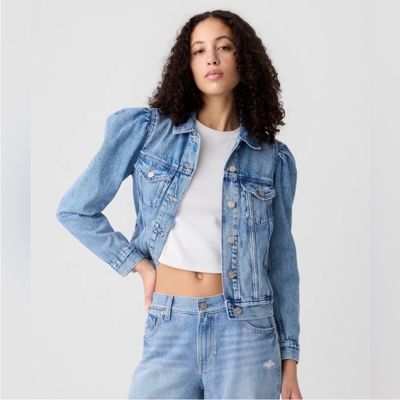GAP Jackets & Blazers - Gap Factory Puff Sleeve Icon Cropped Transitional Denim Jacket Coat NWOT Large